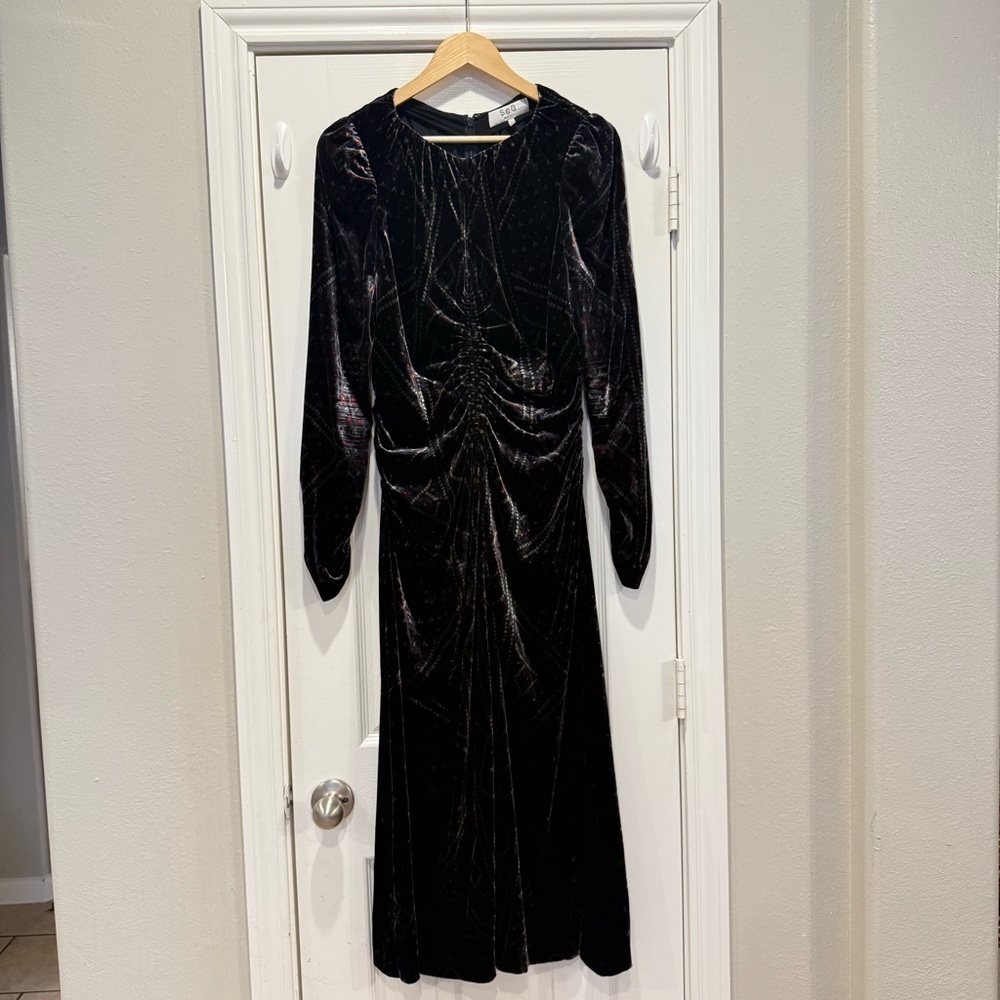 Sea New York Delphine Midi Dress Women’s Sz L Black Velvet Long Sleeves Elegant - Picture 3 of 12